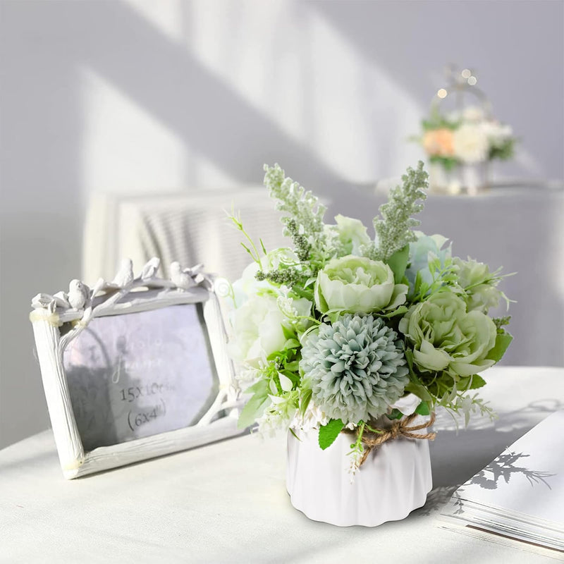 UCHUANG Fake Flowers with Vase, Artificial Roses Bouquet in Vase, Centerpiece Table Decorations for Coffee Table, Living Room, Dining Table, Office, Kitchen, Home Room Decor(White, with Glass Vase)