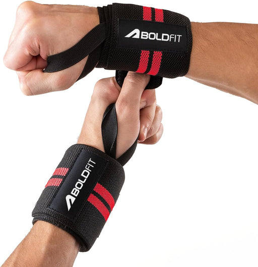 Boldfit Wrist Band for Gym Workout Wrist Support Straps for Men and Women Hand Wraps Adjustable Wrist Supporter for Weightlifting Fitness Training Gym Accessories - Black & Red