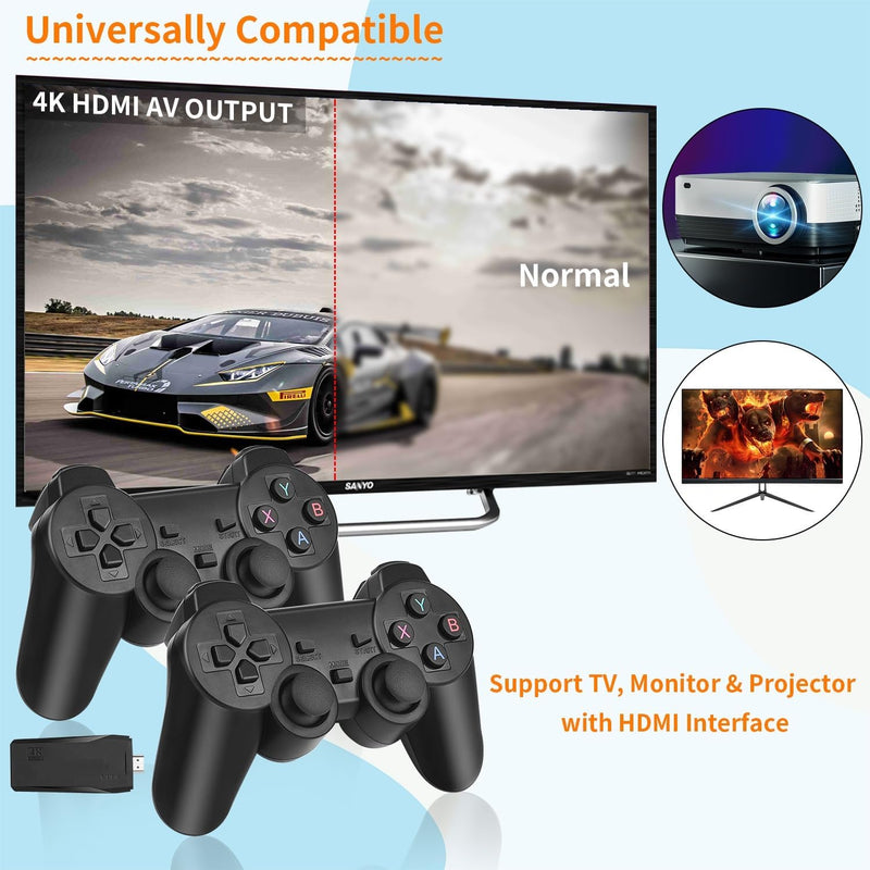 Wireless Retro Game Console, Plug & Play Video TV Game Stick With 10000+ Games Built-in, 9 Emulators, 4K HDMI Output for TV with Dual 2.4G Wireless Controllers video game