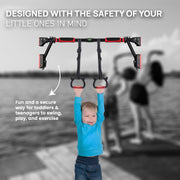 Pull Up Bar - Two-way Support Strength Training Chin up Bar for Doorway, 1 Pair of Gym Rings, 1Pair of Gloves, Portable Pullup Bar for Gym Exercise Fitness with Level Meter (Black, Pack of 3)