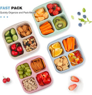 4-Pack 4-Compartment Bento Snack Containers, Reusable Divided Lunch Boxes for Kids Adults, Meal Prep Containers for Travel, Work, Small Food Storage