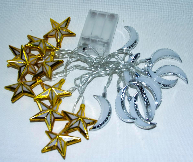 Rosy.Moment Ramadan Eid Moon-Star String Lights, 6.5 Feet 20 LEDs Eid Mubarak Palace Lantern Lamp for Islamic Indoor Outdoor Home Garden Decoration (Warm White) Battery operated