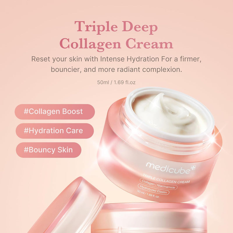 Triple Collagen Cream - Hydrating & Firming Moisturizer with Hyaluronic Acid, Premium Elastin, Shea Butter - Wrinkle Care & Boosts Elasticity - Korean Skincare, 1.69 oz - 1.69 Fl Oz (Pack of 1)