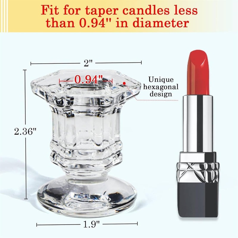 THE WHITE SHOP 12PCS-Candlestick Holders Bulk, Glass Candle Holders Set Clear, Crystal Taper Candle Holders for Wedding, Table Centerpiece, Home Decoration