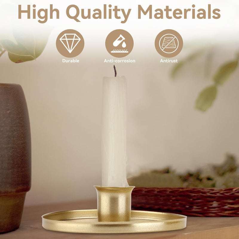 KASTWAVE Metal Taper Candle Holder, 2Pcs Candle Holders for Candlesticks Retro Iron Taper Candle Holders with Handle Emergency Candle Holder(Gold)