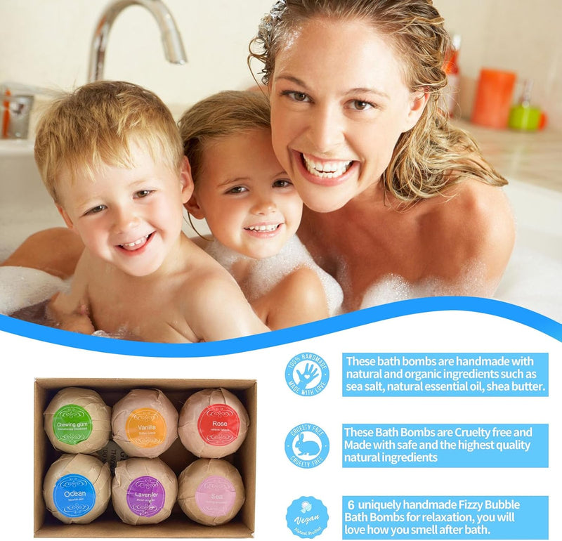 SKY-TOUCH Organic & Natural Essential Oil Bath Bombs Gift Set - 6 Pack, Large, Moisturizes Dry Skin