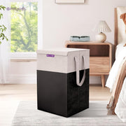 PrettyKrafts Folding Laundry Basket for ClothesToy Storage Box with Lid & Handle, Toys Organiser, 75 Litre, Black