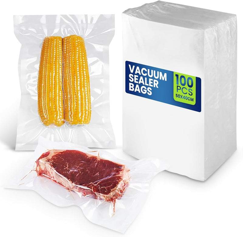 SNH Packing 100-Pack Vacuum Sealer Bags 26x17 cm BPA-Free Precut Bags For Freezer, Microwave, and Sous Vide Vacuum Seal Bags for Food Storage - 50x40 cm Transparent