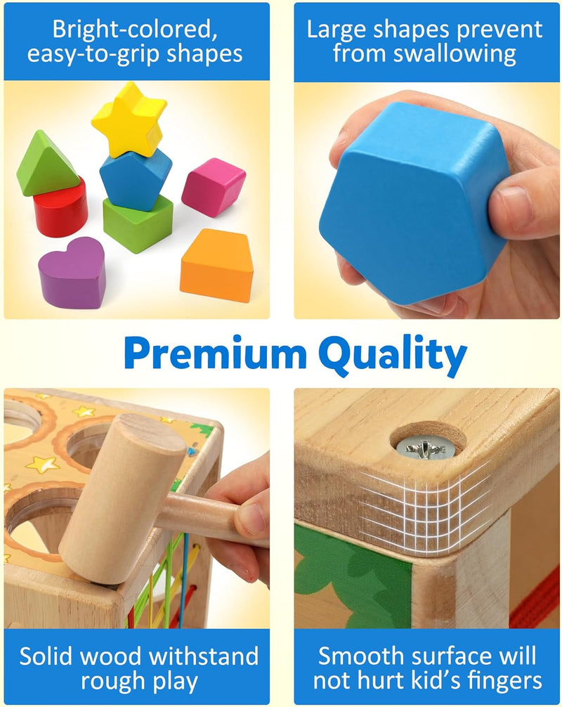 Coogam Wooden Montessori Toys for Toddlers, Shape Sorting Cube Whack Mole Fine Motor Skills Game for 1 2 3 Year Old 18 Month Baby Boys Girls Gift