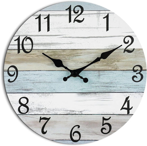 CHYLIN Wall Clock - CHYLIN Silent Non Ticking Wall Clocks Battery Operated, Rustic Coastal Country Clock Decorative for Bathroom Kitchen Bedroom Living Room(10 Inch) - 10 inch 10" White Blue