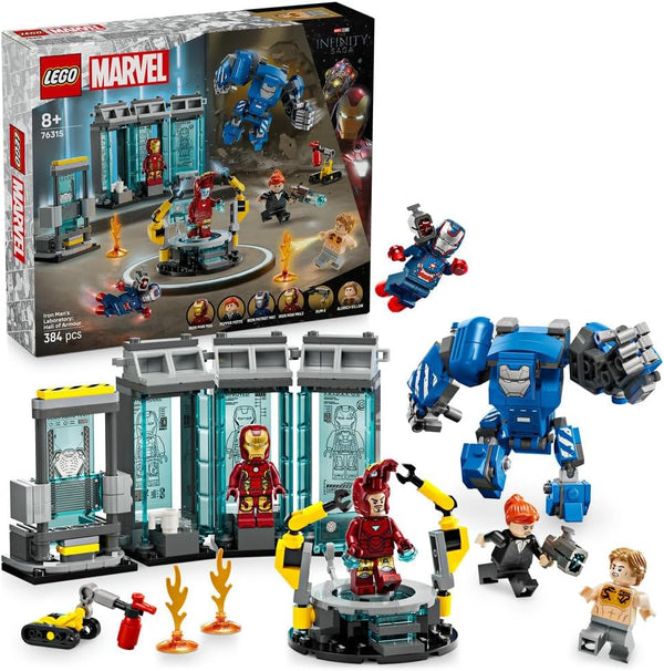 Marvel Iron Man's Laboratory: Hall of Armour 76315 Super Hero Building Toy, Mech Figure & 5 Minifigures, Play Set, Gift for 8+ Year Old Boys & Girls, 384 Pieces
