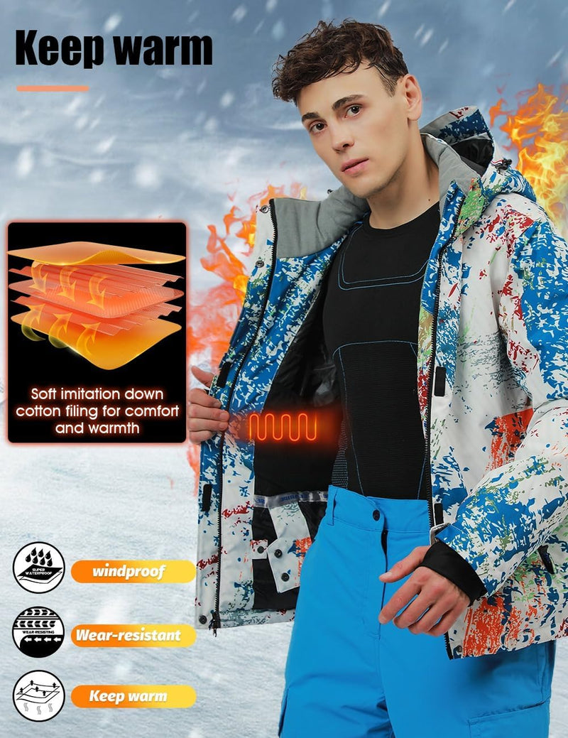 HOTIAN Men's Ski Jacket and Pants Set Snowboard Suit Waterproof SOutdoor Winter Snow Jackets Windproof Mountain Snowsuit