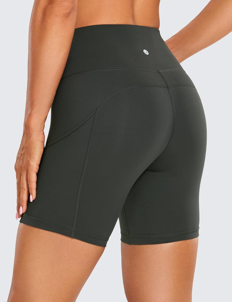 CRZ YOGA Women's Naked Feeling Light Running Shorts 6 Inches - High Waisted Gym Biker Compression Shorts with Pockets