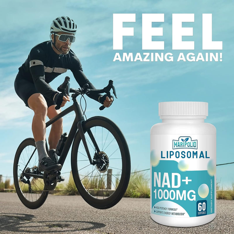 Maripolio Liposomal NAD+ Supplement 1000 mg Highest NAD Pontecy Max Absorption Pure NAD Supplement Energy and DNA Repair, Aging Defense, Brain Function 60 Softgels