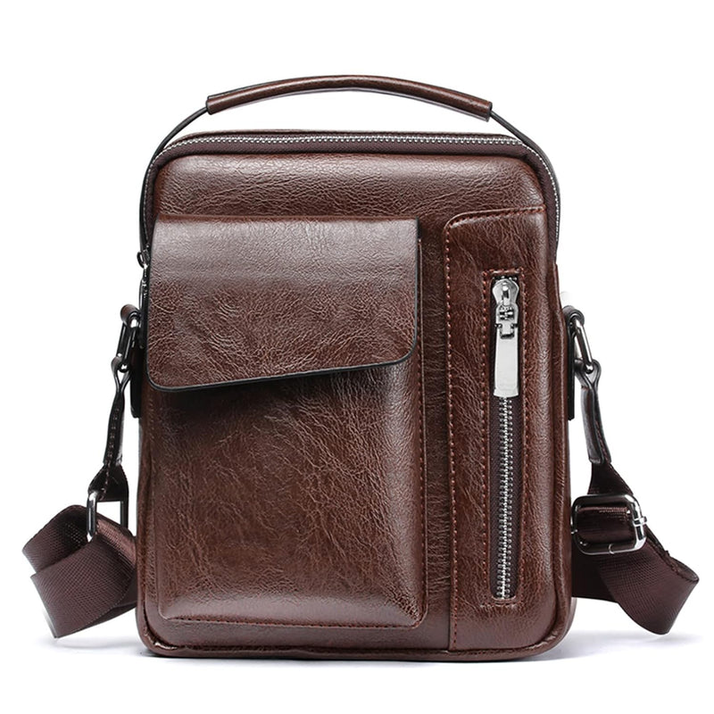 Mens Shoulder Bag PU Leather Messenger Bag Multi Pocket Business Casual Handbag for Men Working Shopping School Daily Use