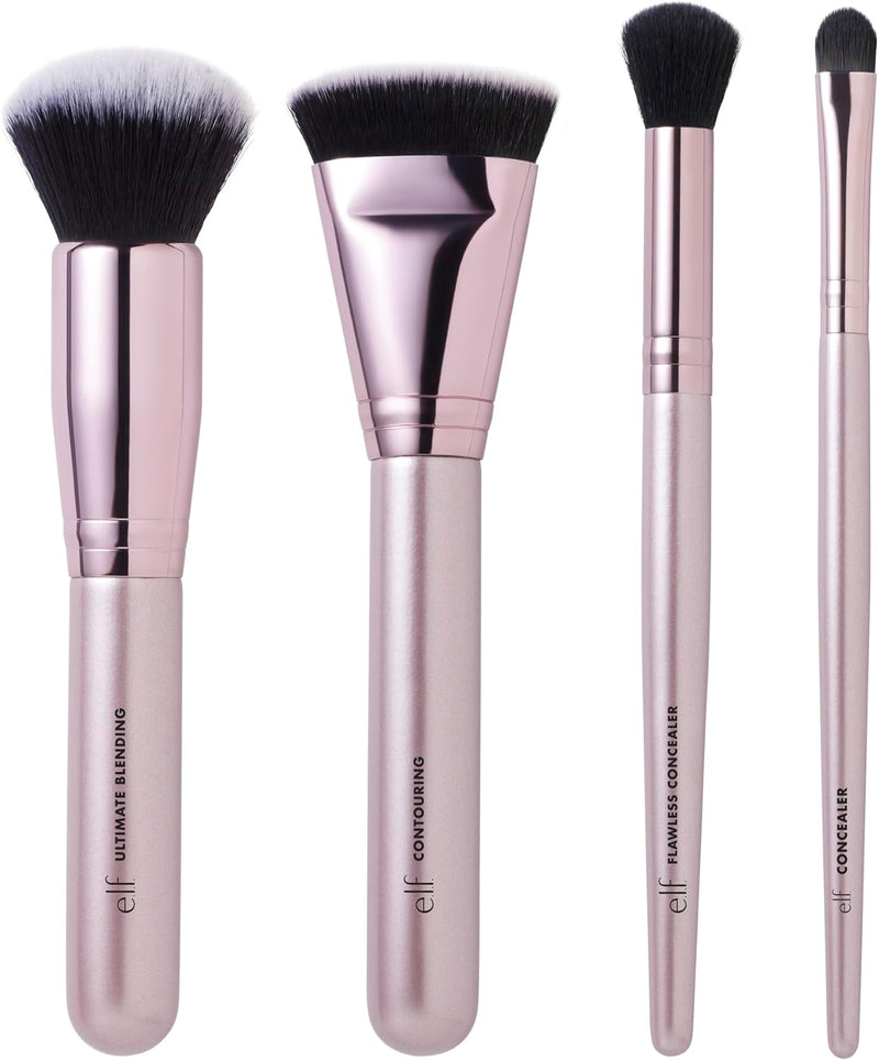 E.L.F. Professional Set Of 12 Brushes, Vegan MakEUp Tools, For Expert Blending, Contouring & Highlighting - Black 4 Count (Pack of 1)