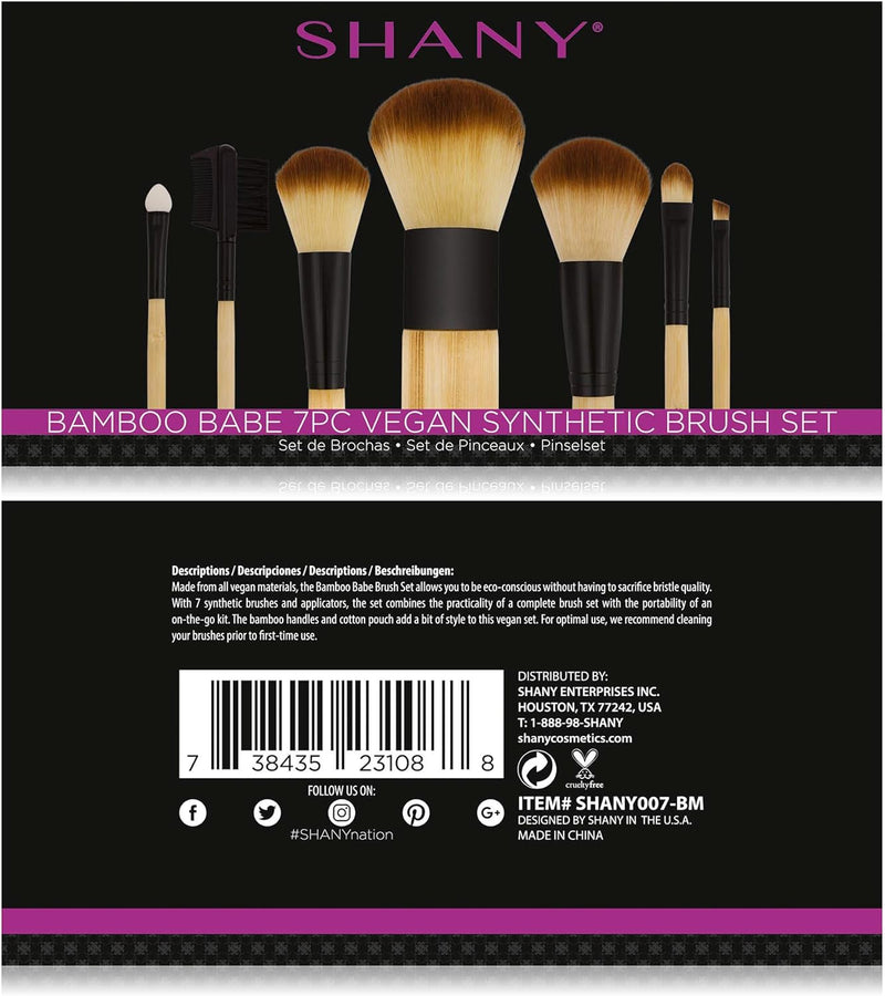 SHANY Bamboo Makeup Brush Set - Vegan Professional Makeup Brushes With Premium Synthetic Hair & Cotton Pouch for Easy Brush Storage - 7pc - Bamboo