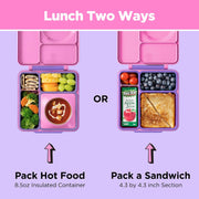 Box Bento Box for Kids - Insulated with Leak-proof Thermos Container - 3 Compartments, Two Temperature Zones Unicorn Pink
