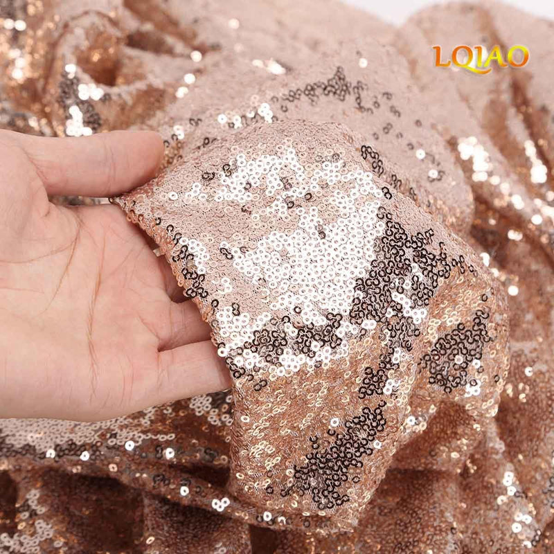 LQIAO 2 Panels Light Gold Sequin Backdrop Glitter Fabric for Wedding Birthday Parties Shimmer Wall-2x8ft