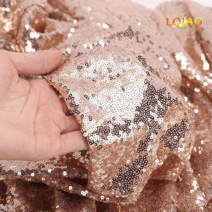 LQIAO 2 Panels Light Gold Sequin Backdrop Glitter Fabric for Wedding Birthday Parties Shimmer Wall-2x8ft