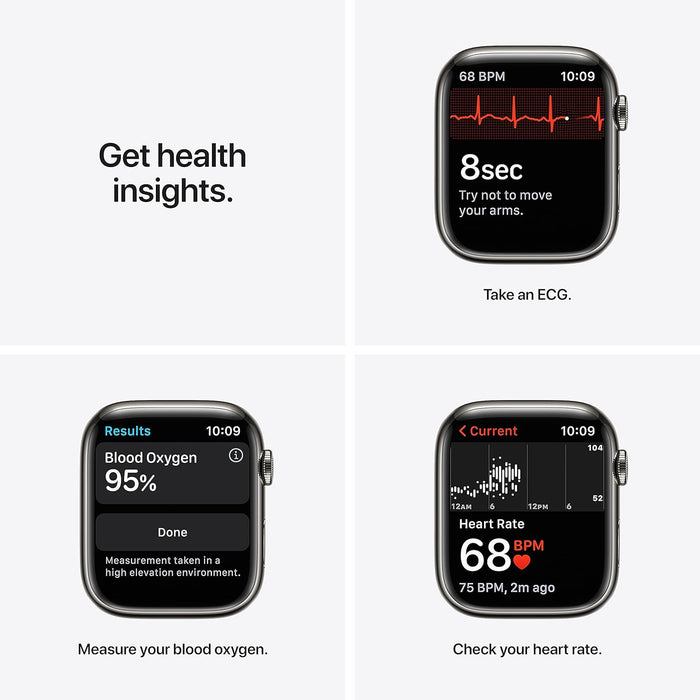 Apple Watch Series 7 (GPS + Cellular, 45mm) Smart watch - Graphite Stainless Steel Case with Midnight Sport Band - Regular. Fitness Tracker, Blood Oxygen & ECG Apps, Water Resistant (Renewed)