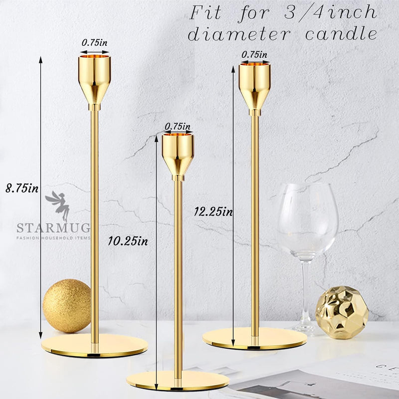 6PCS French Honey Gold Candle Holders,Set of 6 Tall Taper Candlestick fit for 3/4" Thick Pillar Candle&Led Modern Metal Candle Stands Decorative Table Centerpieces for Dinning Party Church,Decorative