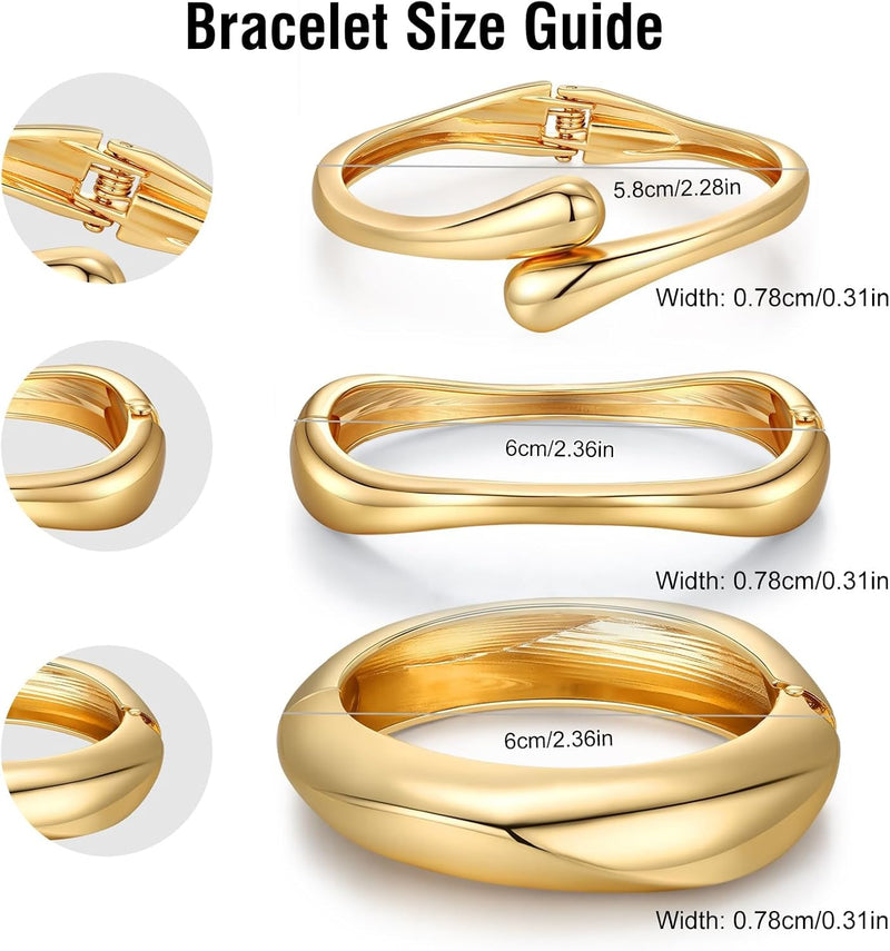 Chunky Gold Bangle Bracelets for Women Trendy 14K Gold Plated Cuff Bracelets Stack, Stackable Statement Bangles, Fashion Jewelry Set for Wedding, Party, Travel Women, Girls, Stylish Gift for Her, 3Pcs