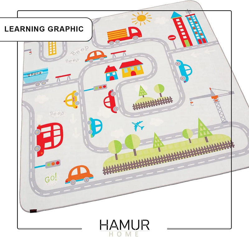 Hamur Home Baby Play Mat Non-slip Play Mat Foldable Crawling Mat Kids Baby Mat 150 X 150 Cm For Kids Room Playroom Washable Machine Washable Kids Carpet (Animals)