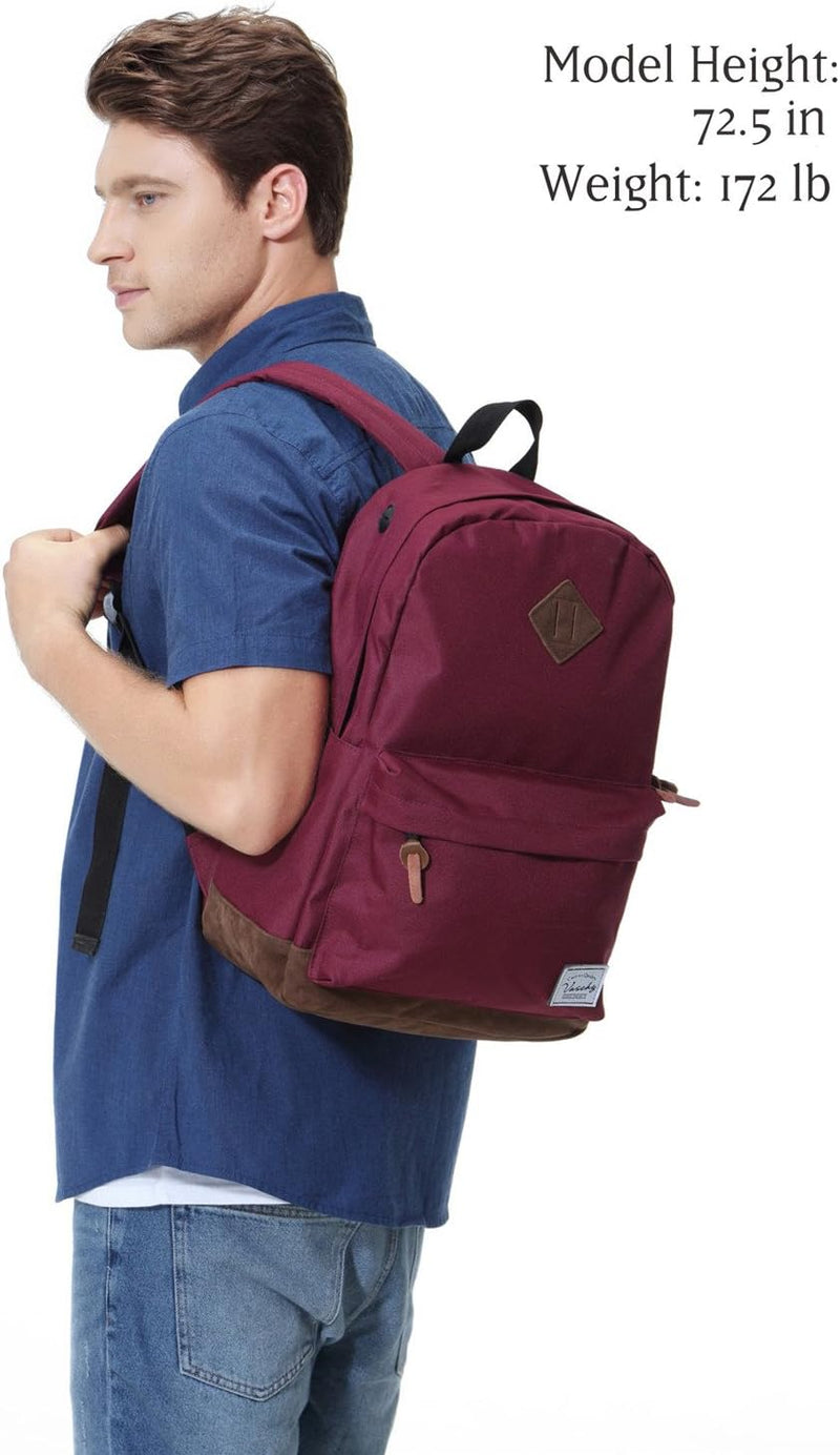 VASCHY Men's Backpack, Women's Waterproof School Bag, Boy Girl Computer 15.6 Inch Vintage for School, College, Work, Travel, Leisure