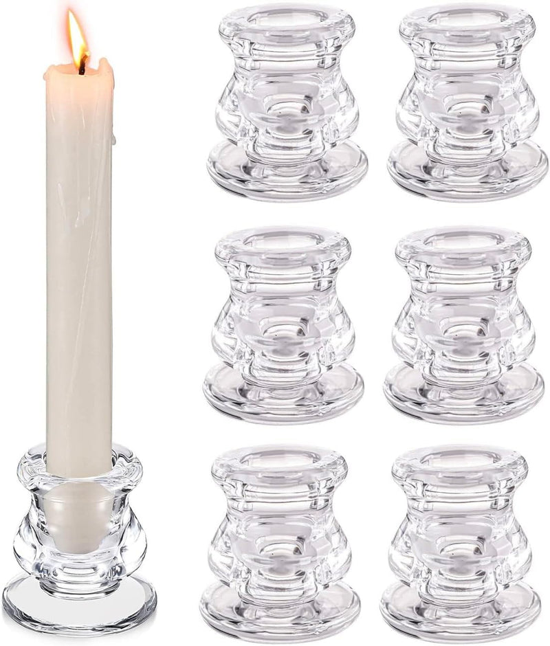 REVHQ 6pcs Glass Candle Holder Taper Glass Candlestick Holders 2.2 inch Tealight Candle Holder Clear Glass Candleholder for Table Centerpieces, Wedding Decor and Dinner Party