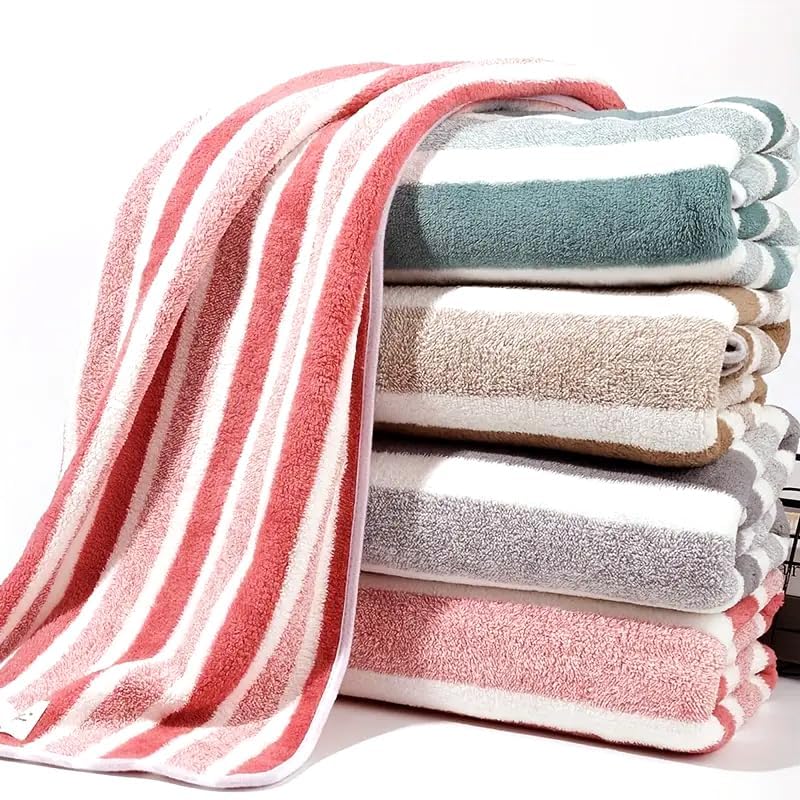 Ultra Soft Bath Towel Set, 100% Cotton, Bath and Hand Towels, Striped, Universal (Brown)