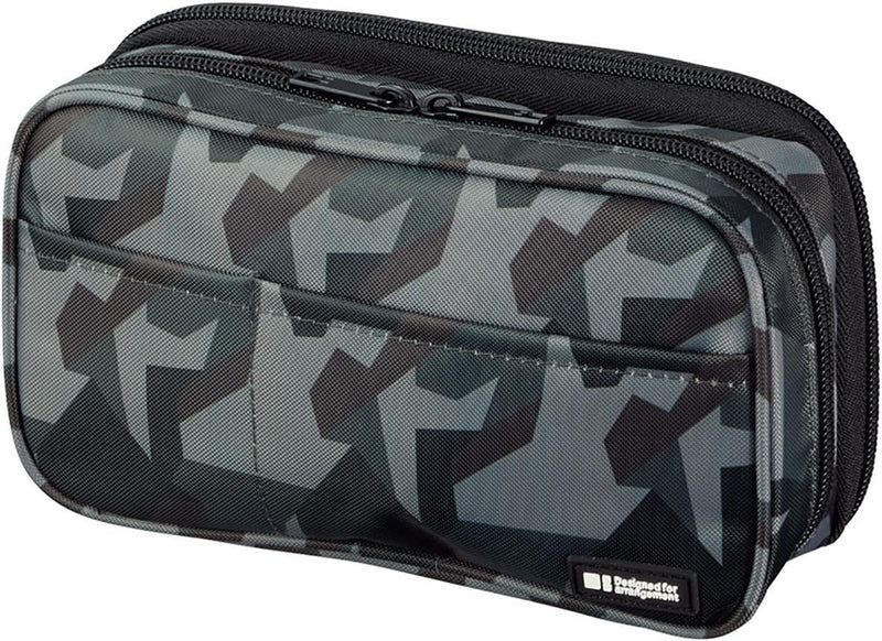 Lihit Lab. Double Zipper Pen Case, 7.9 X 2.8 X 4.7 Inches, Black (A7555-24) - 1 count (Pack of 1) Green Camo