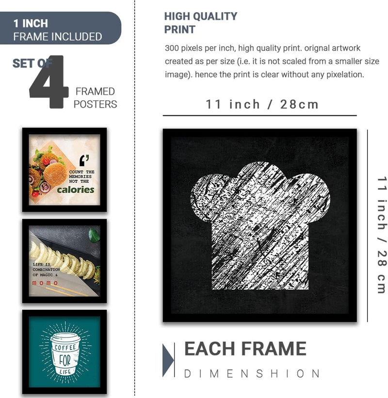 kotart Engineered Wood Photo Frames For Kitchen And Restaurant Wall Decoration - Food Quotes Decor Poster With Frame (11 Inch X 11 Inch, Multi) Design-2, Square)