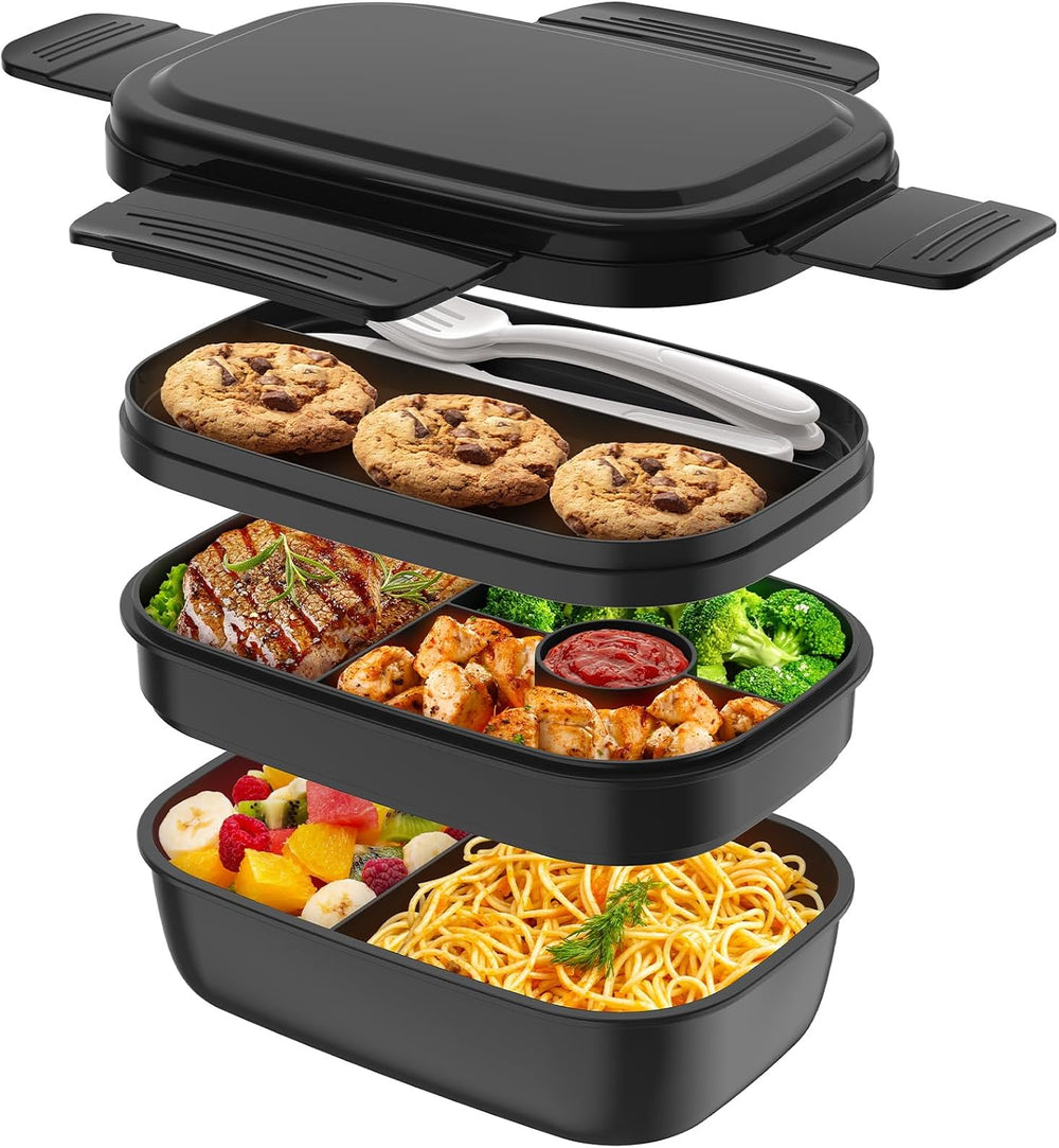 Bento Box Adult Lunch Box,3 Stackable Bento Lunch Containers for Adults/Kids, Modern Minimalist Design Bento Box with Utensil Set, Leak-Proof Lunchbox Bento Box for Dining Out, Work, Picnic, School