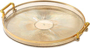 Serving Trays with Handles Home Decorative Coffee Table Round Tray Acrylic Food Tray Fruit Tray Bar Tray Perfume Tray Cocktail Tray Gold)