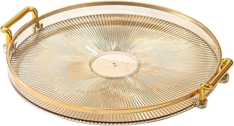 Serving Trays with Handles Home Decorative Coffee Table Round Tray Acrylic Food Tray Fruit Tray Bar Tray Perfume Tray Cocktail Tray Gold)