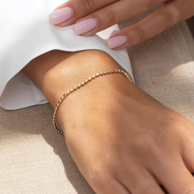 Dainty Gold Dot Bracelet for Women 14K Gold Plated Lightweight Chain Bracelet Cute Tiny Dot Bracelet Charm Bracelet Minimalist Handmade Jewelry Gift