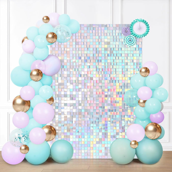 LuoluoHouse Shimmer Wall Panel Sequin Backdrop Panels 12 Packs-Iridescent Silver Backdrop for Graduation Anniversary Backdrop Wall Backdrops Engagement Decoration