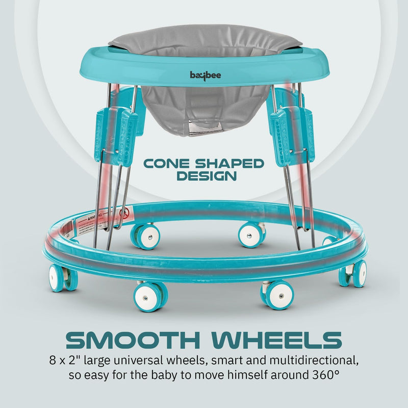 Baybee Baby Walker for Kids, Foldable Round Baby Walker | Baby Activity Walker for Toddlers with 3 Position Adjustable Height | Walker for Baby Boy Girl 6 to 18 Months (Black)