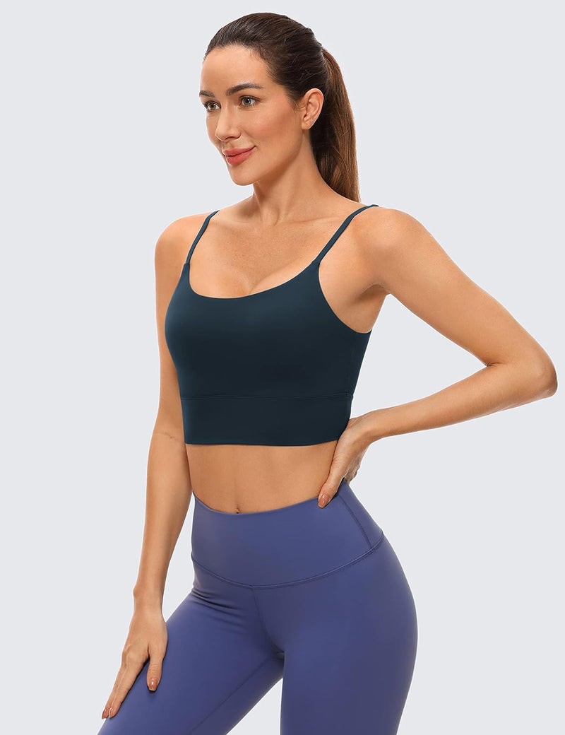 CRZ YOGA Women's V Back Longline Sports Bra with Adjustable Straps Wireless Workout Padded Yoga Bra Cropped Tank Tops