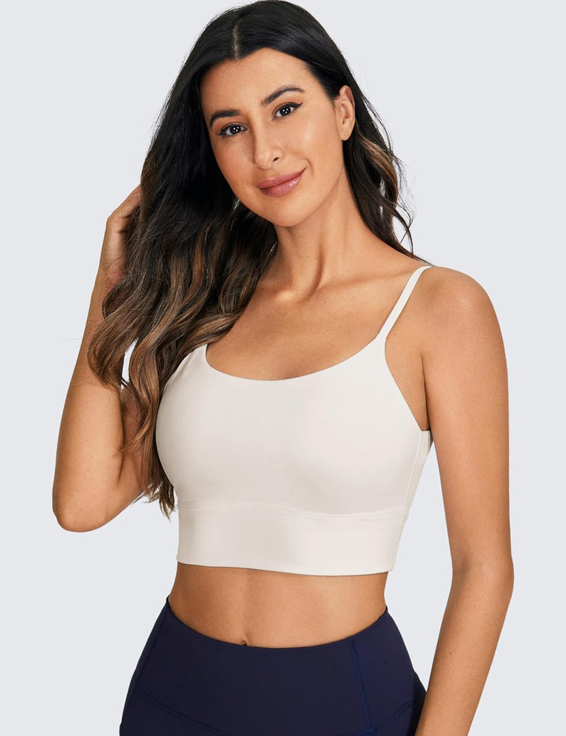 CRZ YOGA Women's V Back Longline Sports Bra with Adjustable Straps Wireless Workout Padded Yoga Bra Cropped Tank Tops