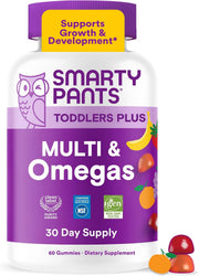 Toddler Multivitamin Gummies - Improved Formula: Omega 3 (DHA/EPA), Vitamins D3, C, Vitamin B12, B6, A, K & Zinc, Biotin, Gluten Free, Three Fruit Flavors, 60 Count (30 Day Supply)