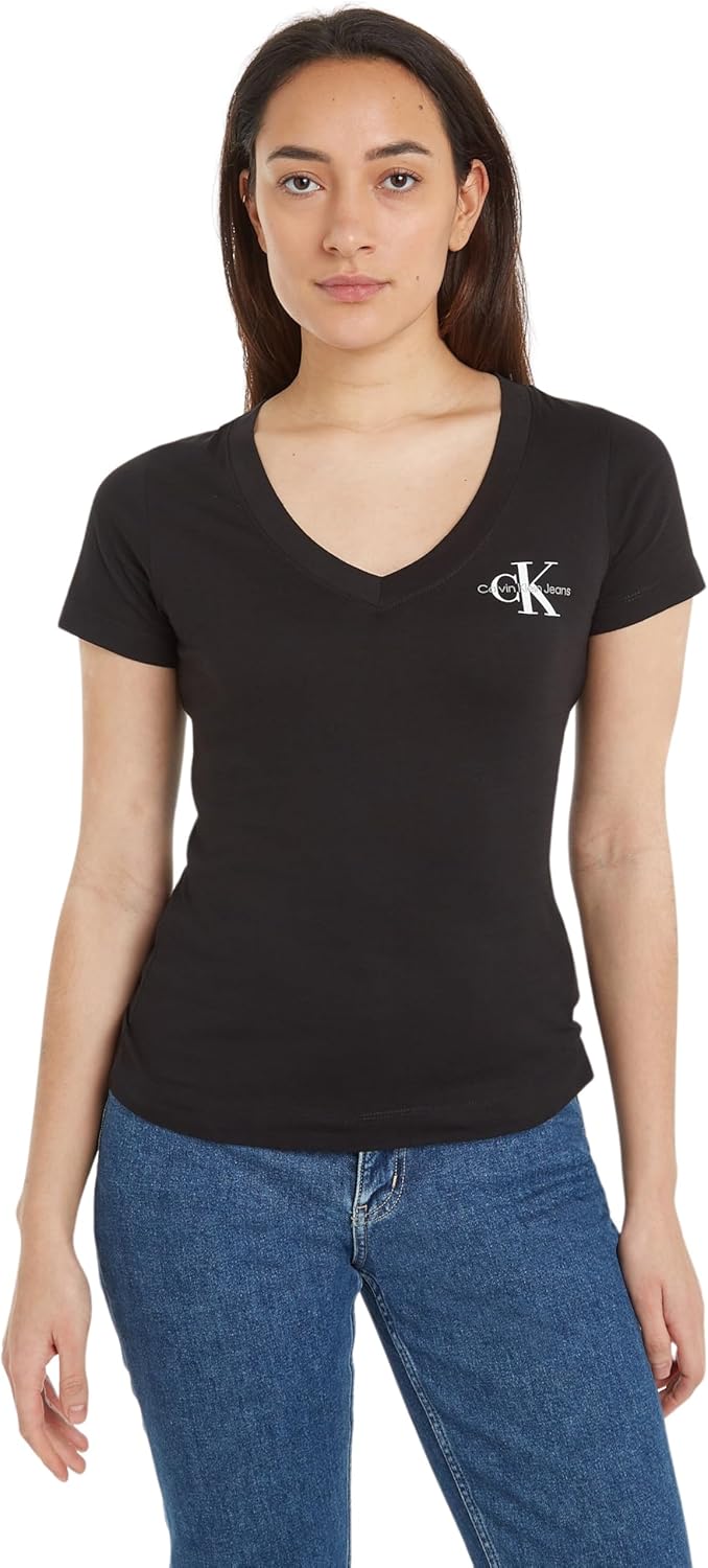Womens 2-PACK MONOLOGO V-NECK TEE T-Shirts (pack of 2) - Ck Black/Bright White