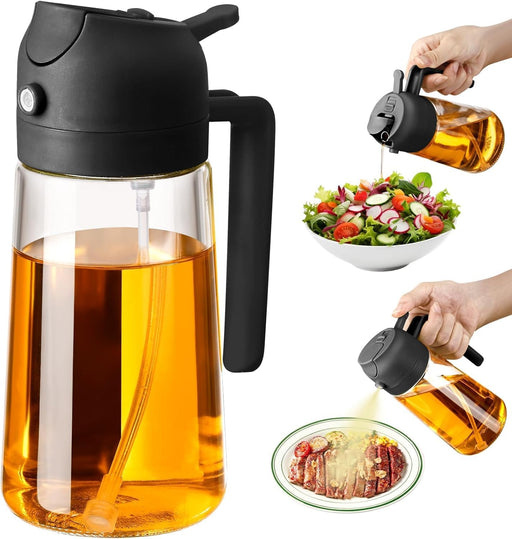 SKY-TOUCH 470ml Oil Sprayer for Cooking, 2 in 1 Glass Olive Oil Sprayer & Dispenser Bottle for Kitchen, Air Fryer, Salad, BBQ, Frying, Baking, Grilling, Food Grade, Leak-Proof, Refillable (Black)