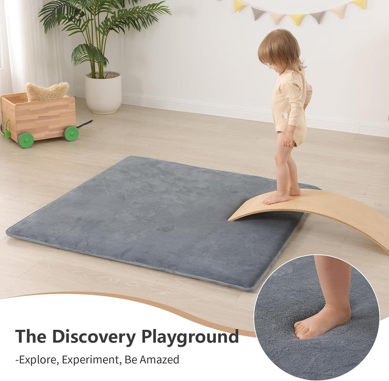 YOUWE7 Baby Play Mat for Floor,2CM Thick Elasti-Foam Playpen Mat for Tummy Time,Water Repellent Soft Coral Velvet for Toddler,Infant,Kids,Non-Slip Backing Safe for Crawling (Beige 100CM*150CM)