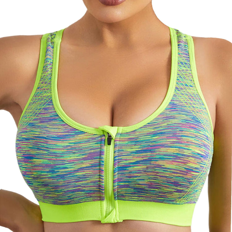 Dress Cici Zip Front Sports Bra With Racerback And Colorful Fabric