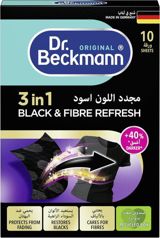 3 in 1 Black&Fibre refresh Sheets, Restores and protects faded black garments, Smoothens rough fibres, Easy to use, DIY, Laundry Cleaning Essentials,10 Sheets x 2 Pack - Dr.Beckmann 10 Sheets