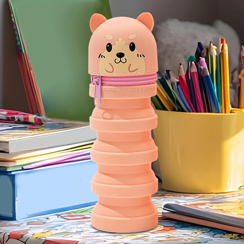 Silicone Pencil Case For Kids, Standing Pencil holder, Cartoon Foldable Pen Case, Retractable Storage Organizer for kids students Home Dorm School Classroom Teens