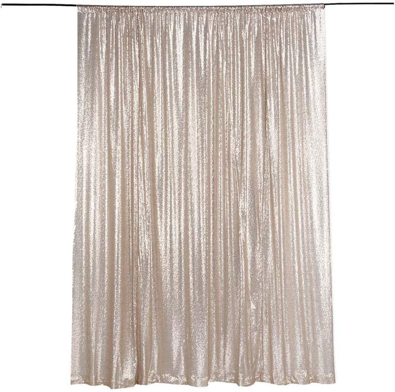 LQIAO 2 Panels Light Gold Sequin Backdrop Glitter Fabric for Wedding Birthday Parties Shimmer Wall-2x8ft