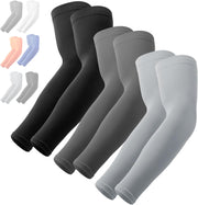 OutdoorEssentials UV Sun Protection Arm Sleeves - Compression Arm Sleeve, UV Arm Sleeves Men, Women - Golf Cooling Sleeves - 3 Pairs: 1 Pair Black, 1 Pair Dark Gray, 1 Pair Light Gray